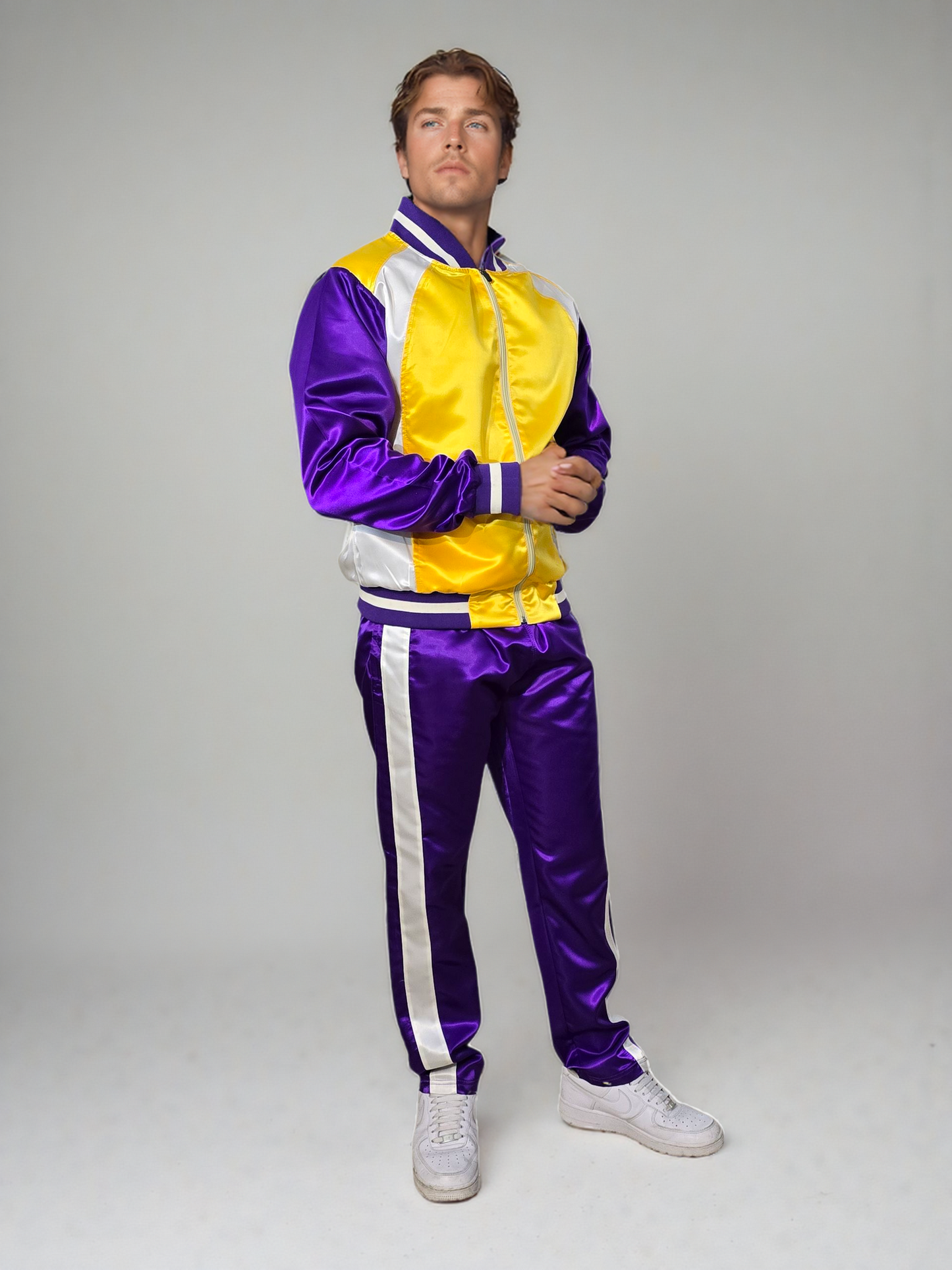 .Zweiteiliger Herren Trainingsanzug | Glänzender Satin Nylon Sportoutfit