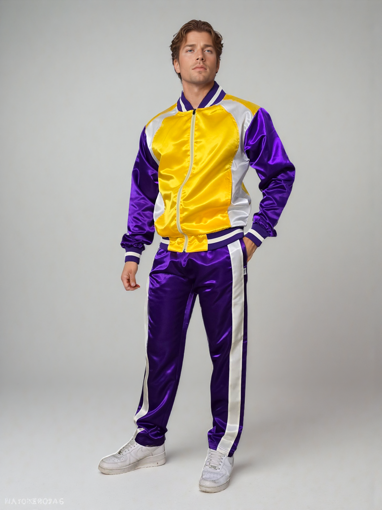 .Zweiteiliger Herren Trainingsanzug | Glänzender Satin Nylon Sportoutfit