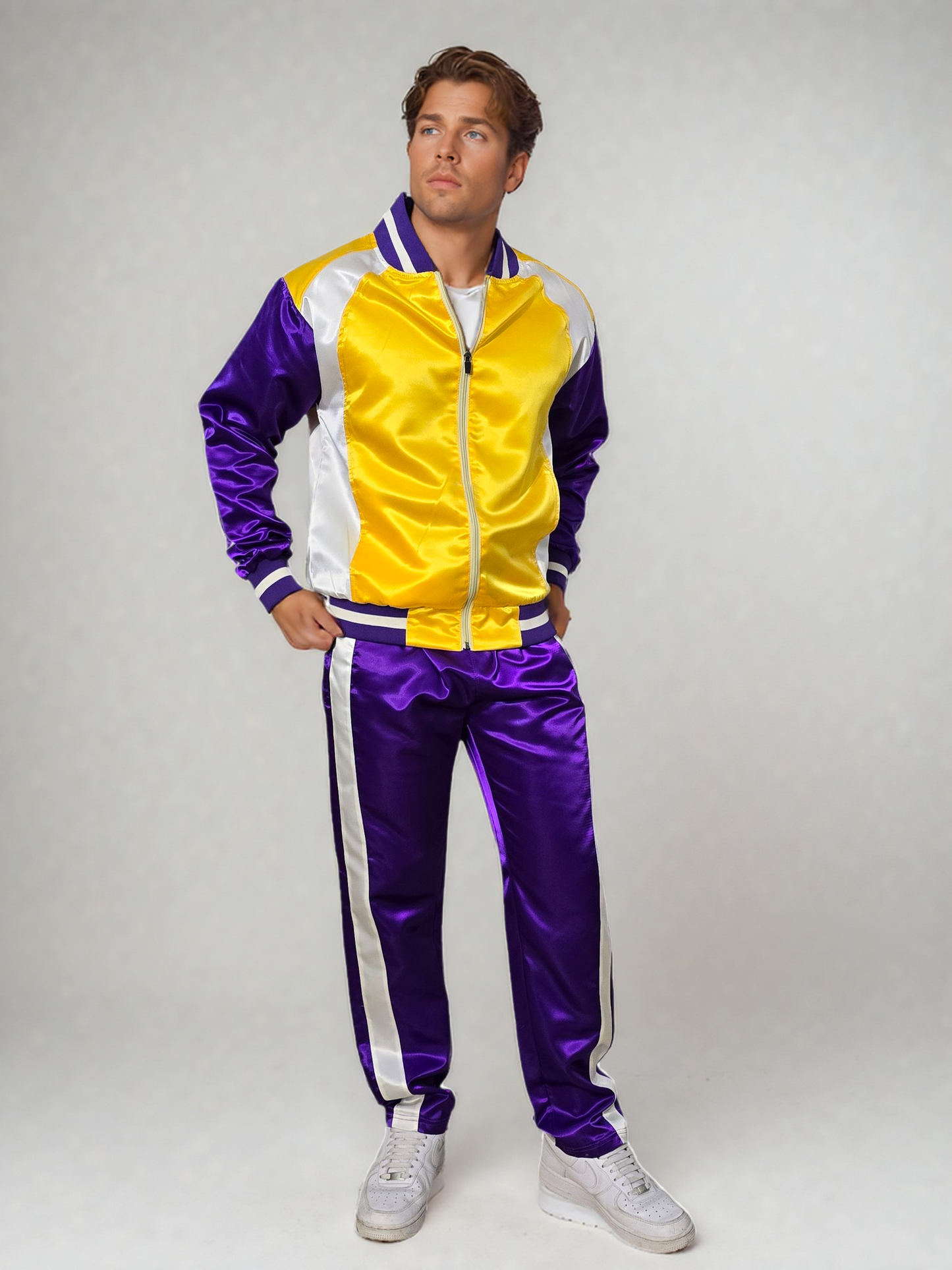 .Zweiteiliger Herren Trainingsanzug | Glänzender Satin Nylon Sportoutfit