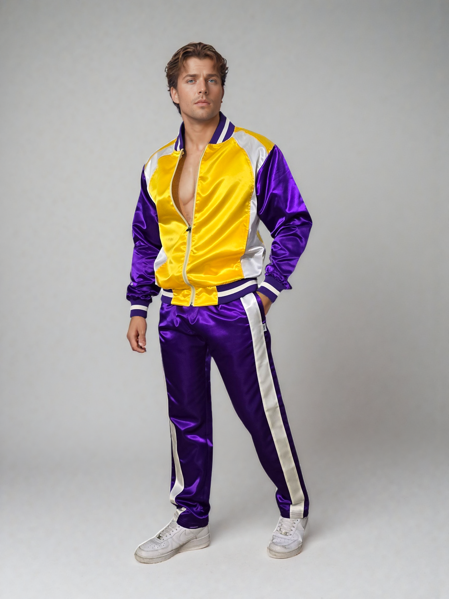 .Zweiteiliger Herren Trainingsanzug | Glänzender Satin Nylon Sportoutfit