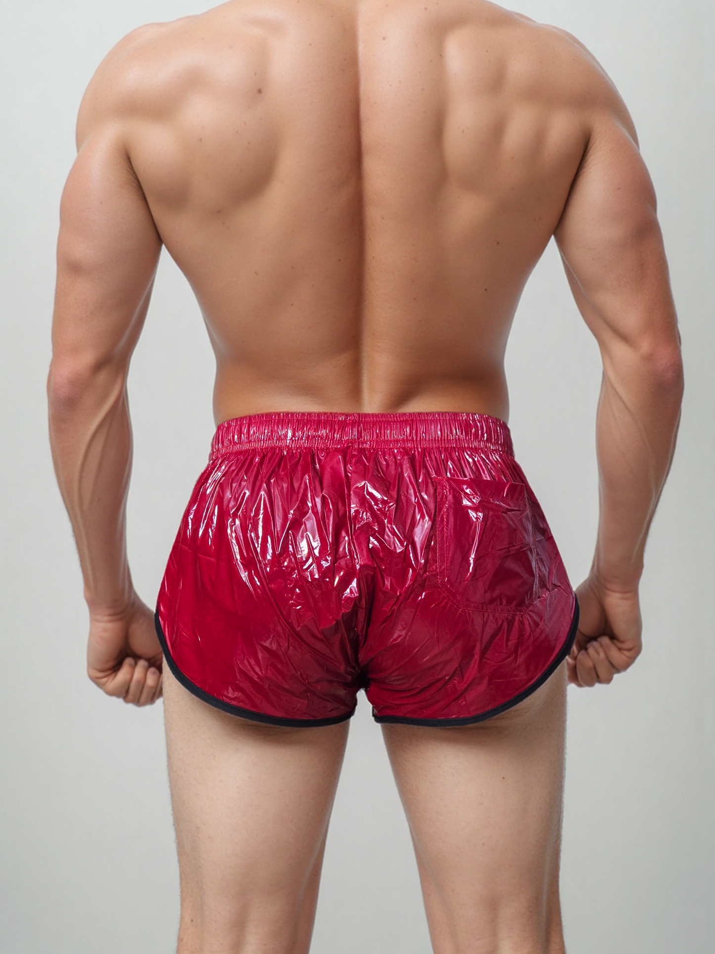High-Cut PU-Nylon Sport Shorts – Red, Black Edition