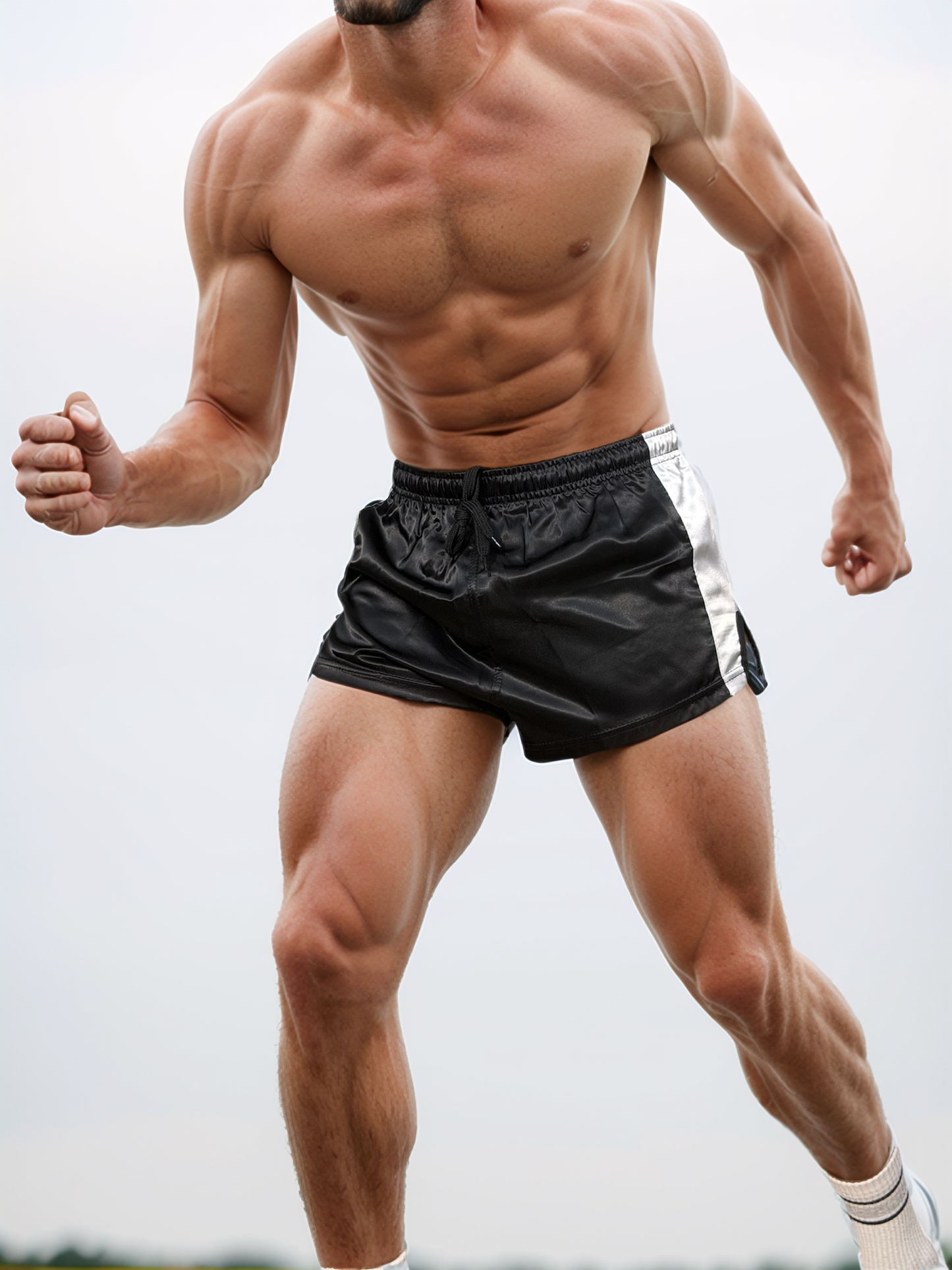 Retro Satin Schwarz Weiß Sport & Freizeit Shorts.