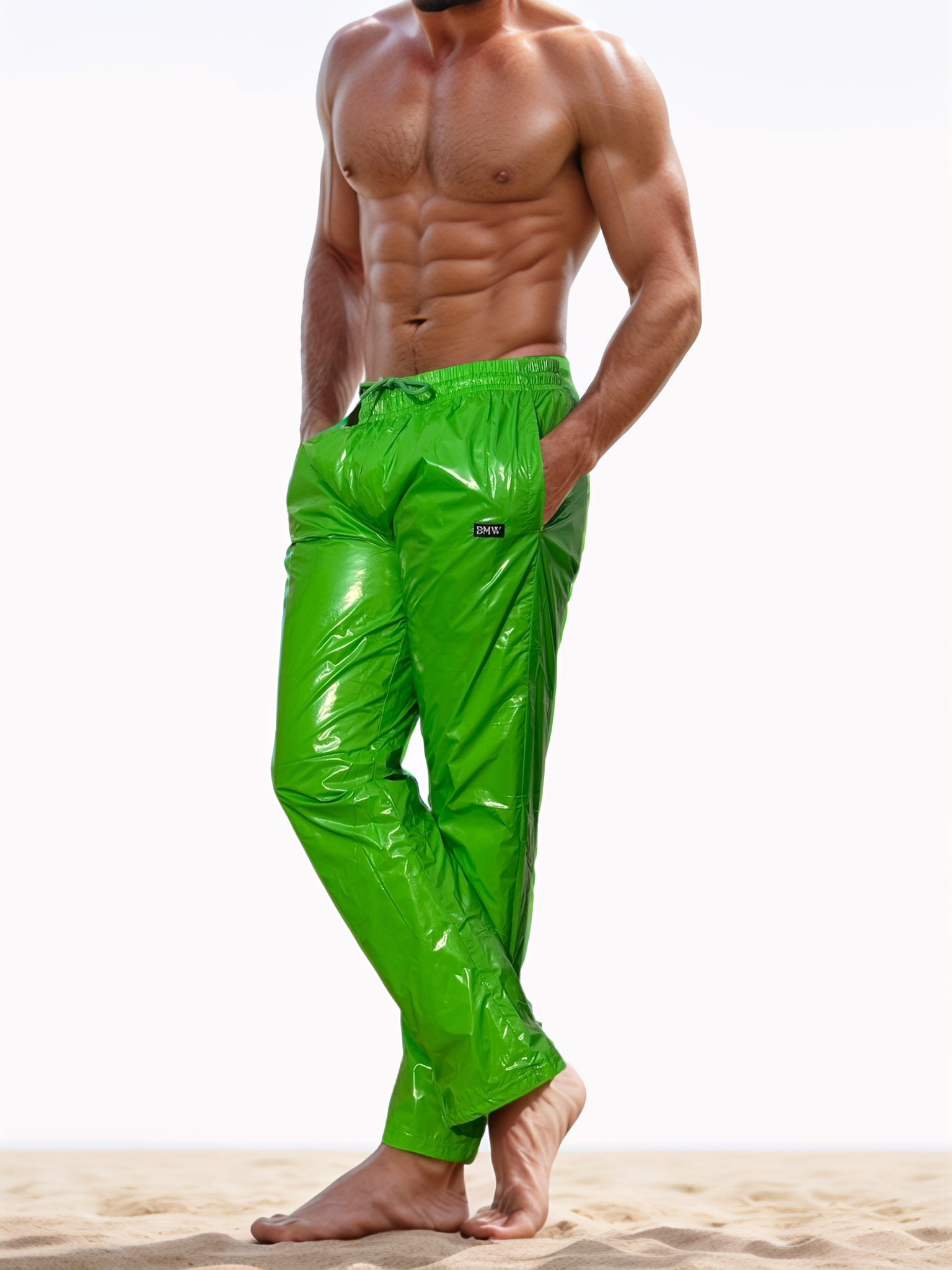 PU-Nylon Sporthose im geraden Schnitt – Side-Zip Trackpants