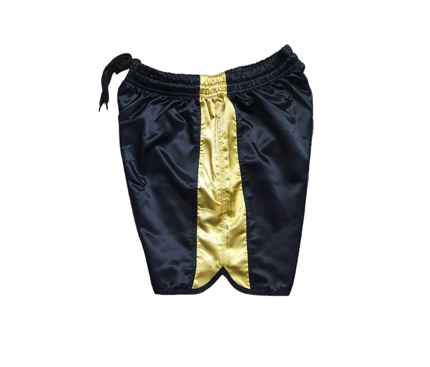 Retro Black Satin Boxing Shorts with Gold Stripes