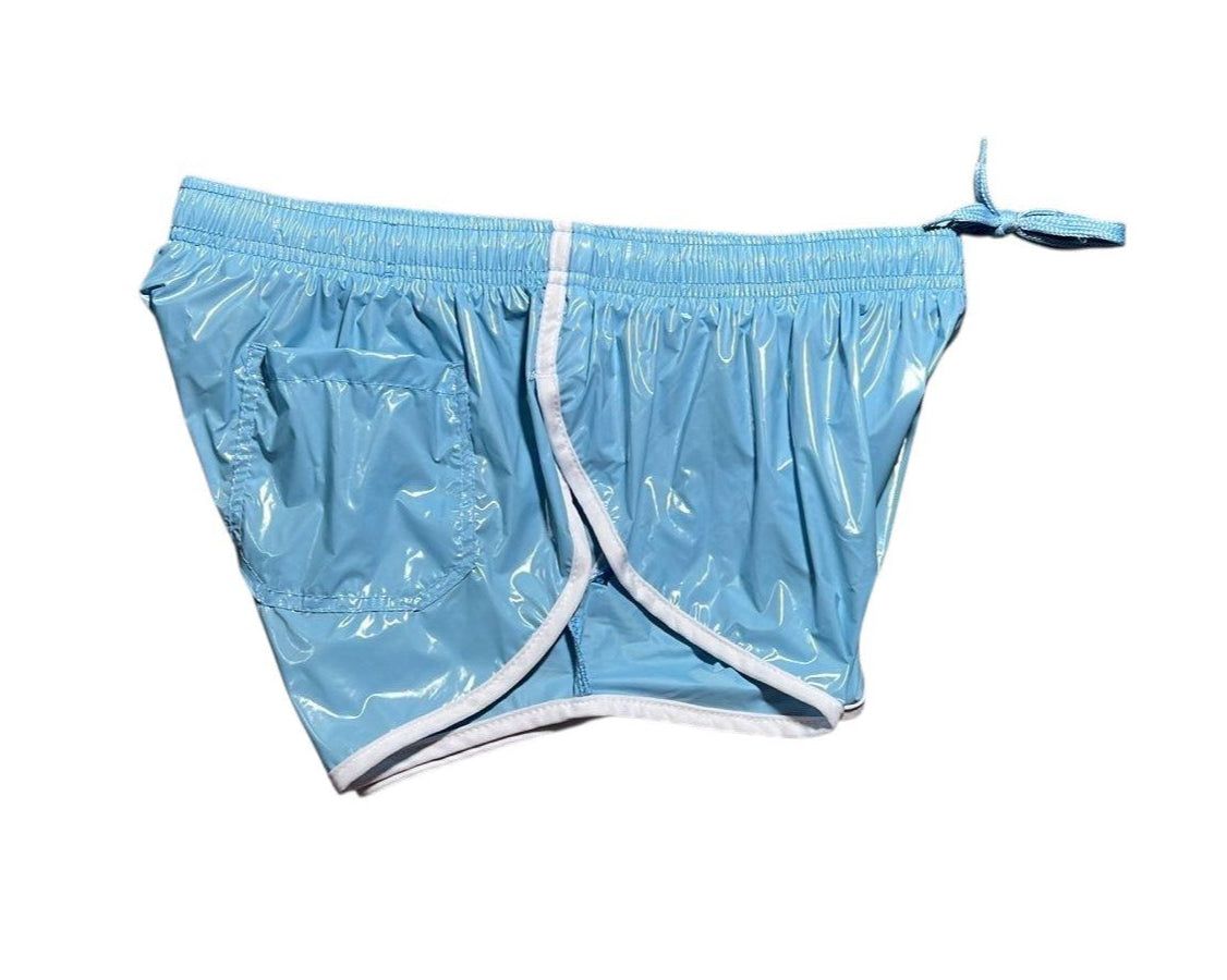 PU Nylon Skyblue High Cut Sport Sprint Shorts mit Gummizug Retro Shorts