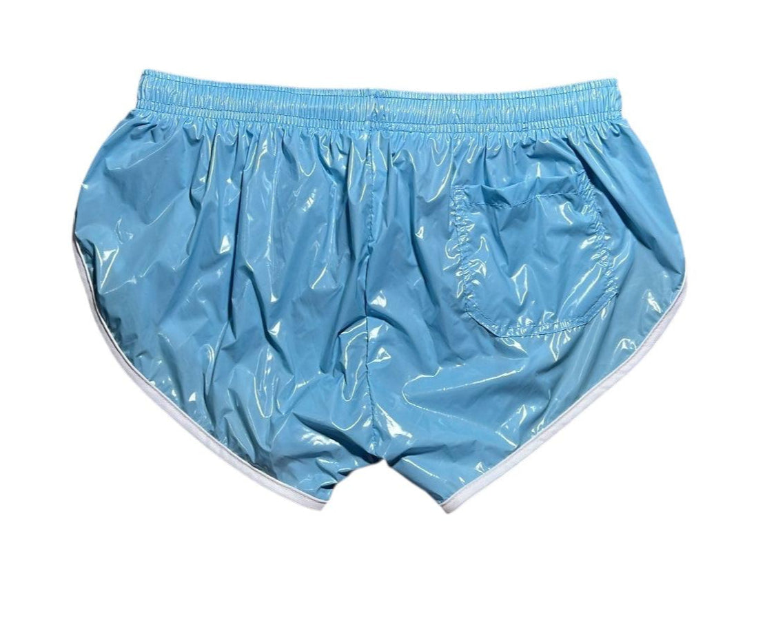 PU Nylon Skyblue High Cut Sport Sprint Shorts mit Gummizug Retro Shorts