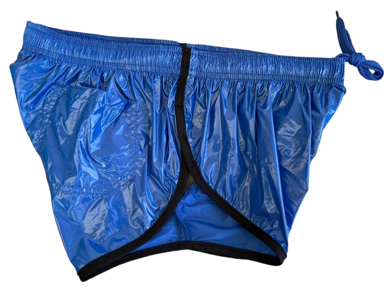 PU Nylon Blue High Cut Sport Sprint Shorts mit Gummizug Retro Shorts