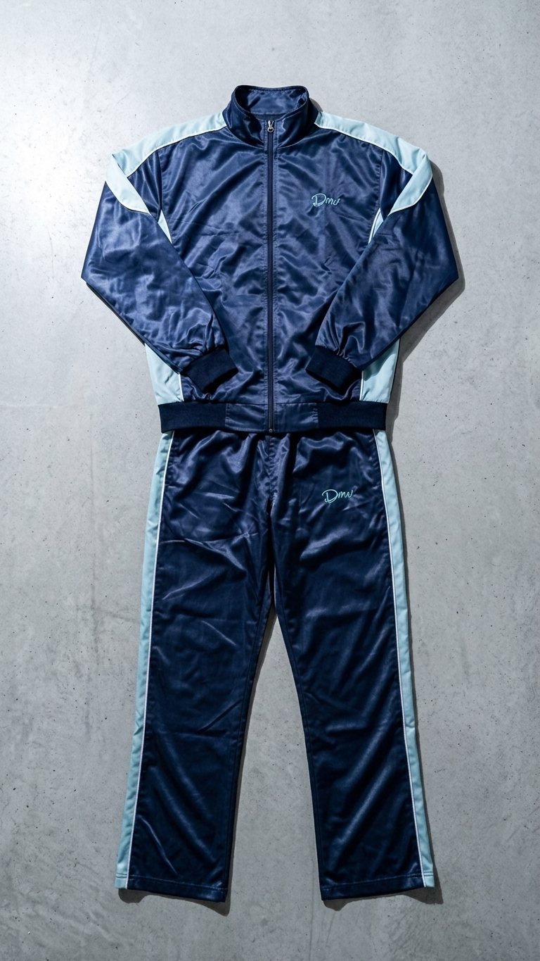 Navy Blue Satin Tracksuit with Sky-Blue Stripes