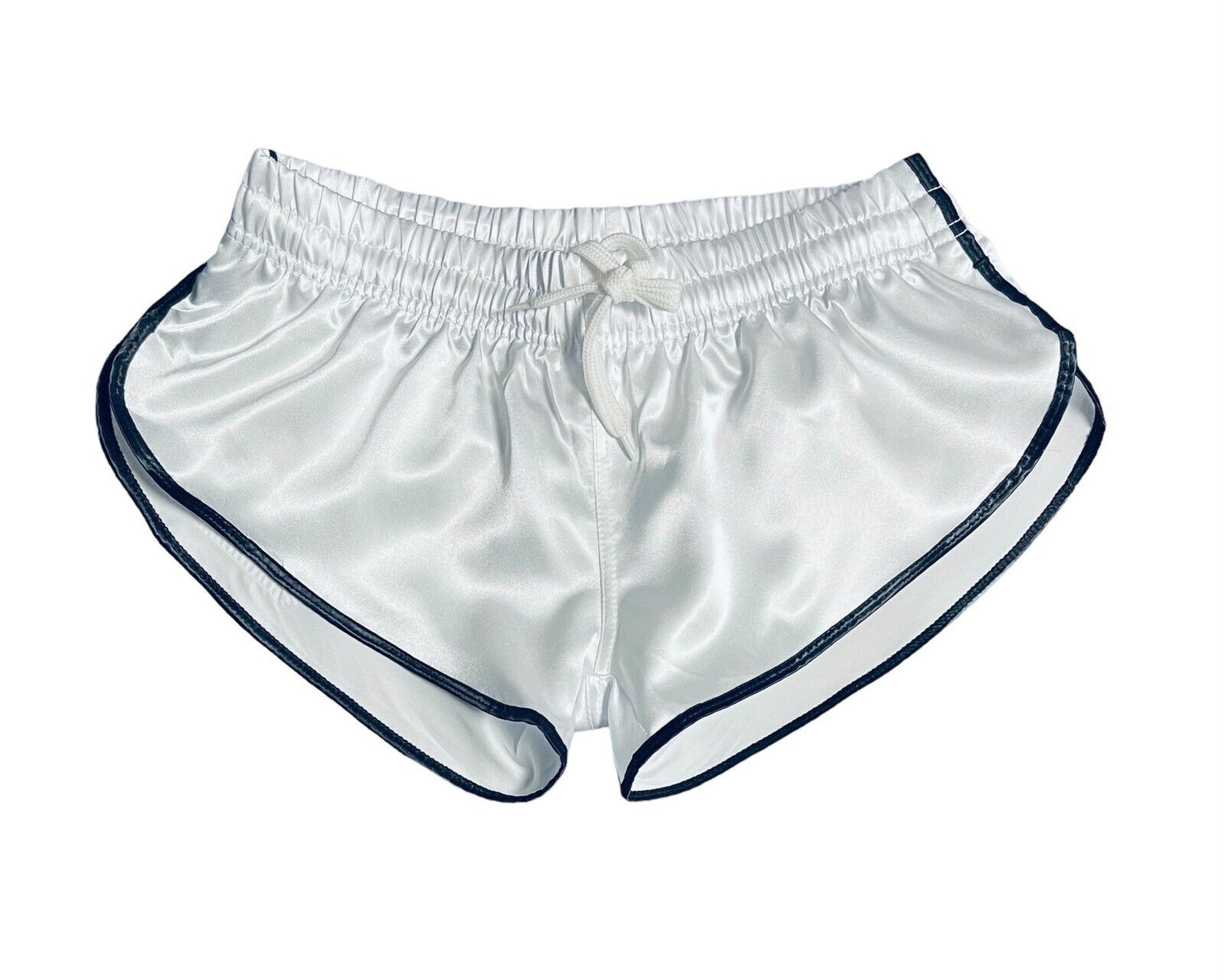 Retro Sporty Nylon Satin Shorts - High Cut White Athleisure Wear for Men & Women