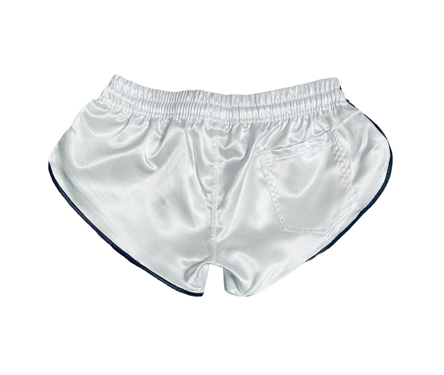 Retro Sporty Nylon Satin Shorts - High Cut White Athleisure Wear for Men & Women