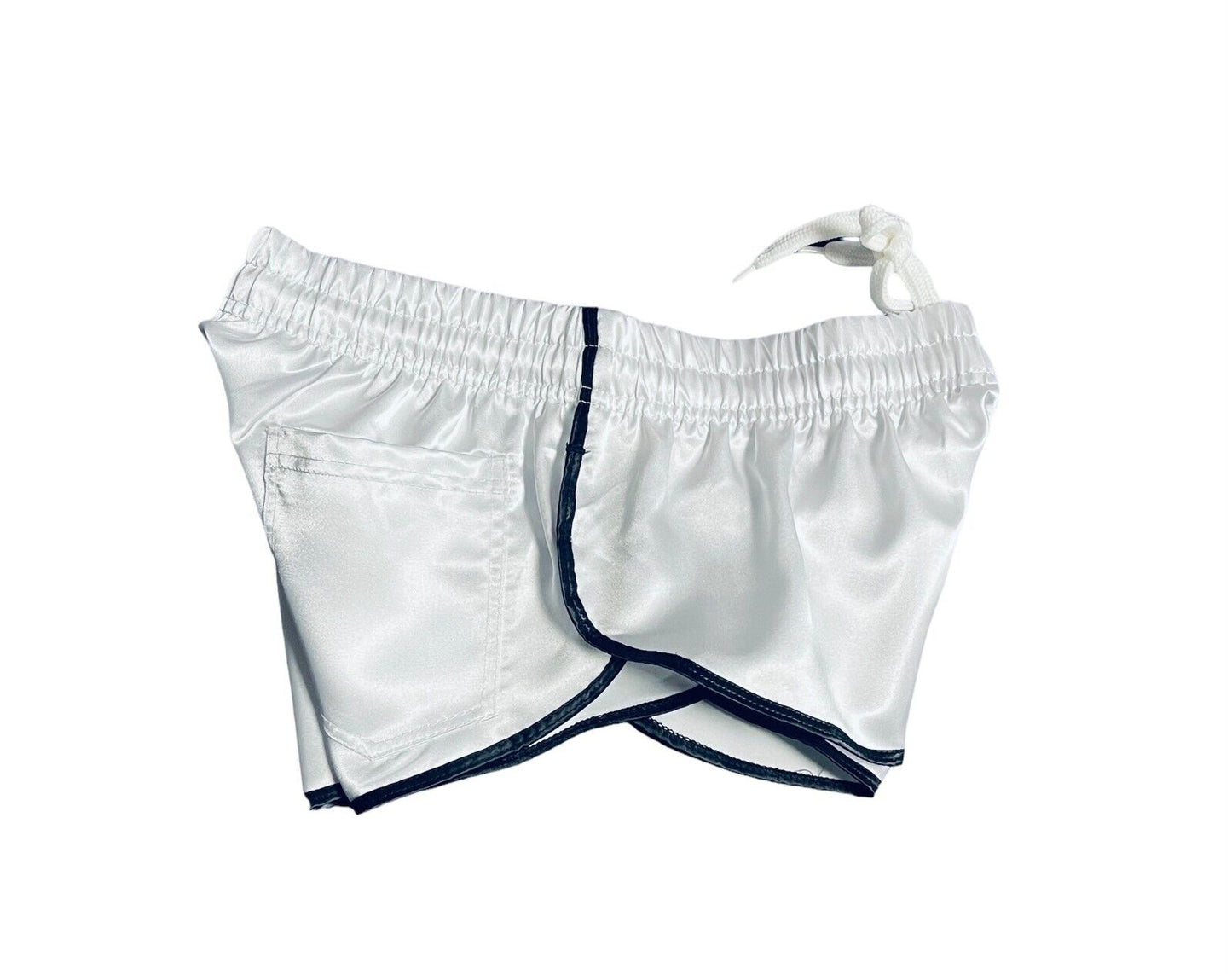 Retro Sporty Nylon Satin Shorts - High Cut White Athleisure Wear for Men & Women