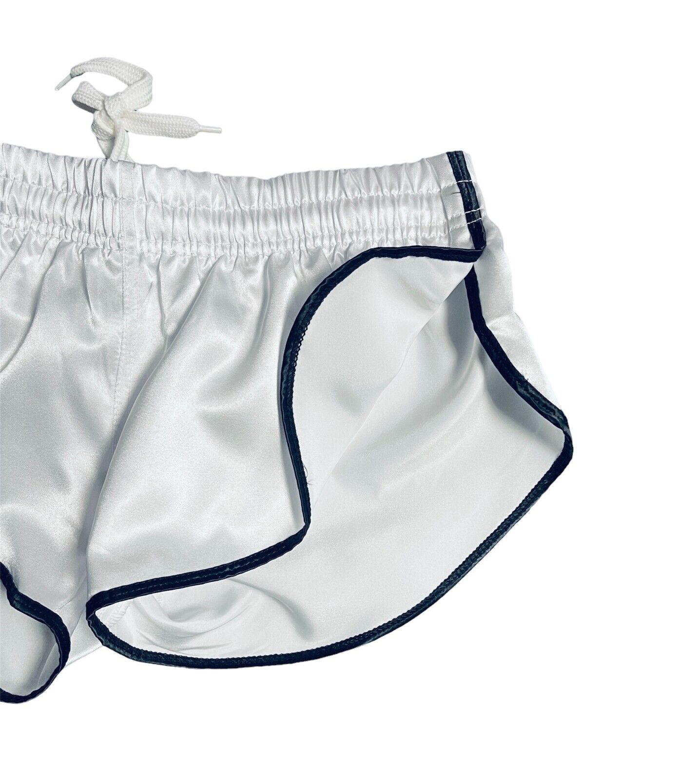 Retro Sporty Nylon Satin Shorts - High Cut White Athleisure Wear for Men & Women