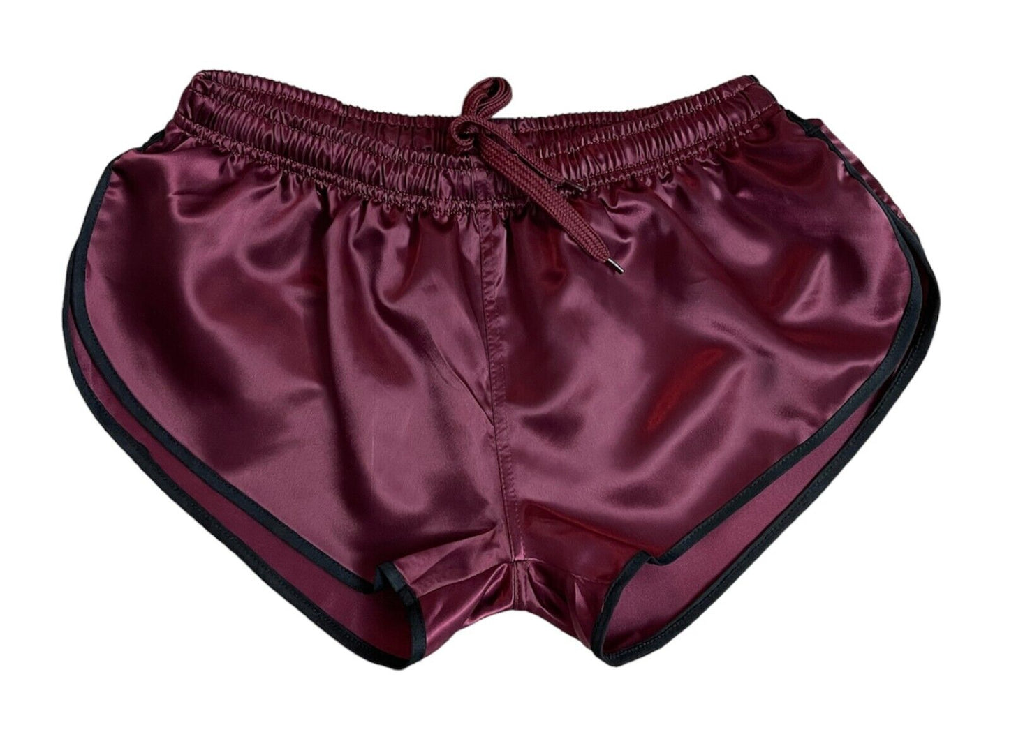 Retro Sporty Nylon Satin Shorts - High Cut Wein Red Athleisure Wear for Men & Women