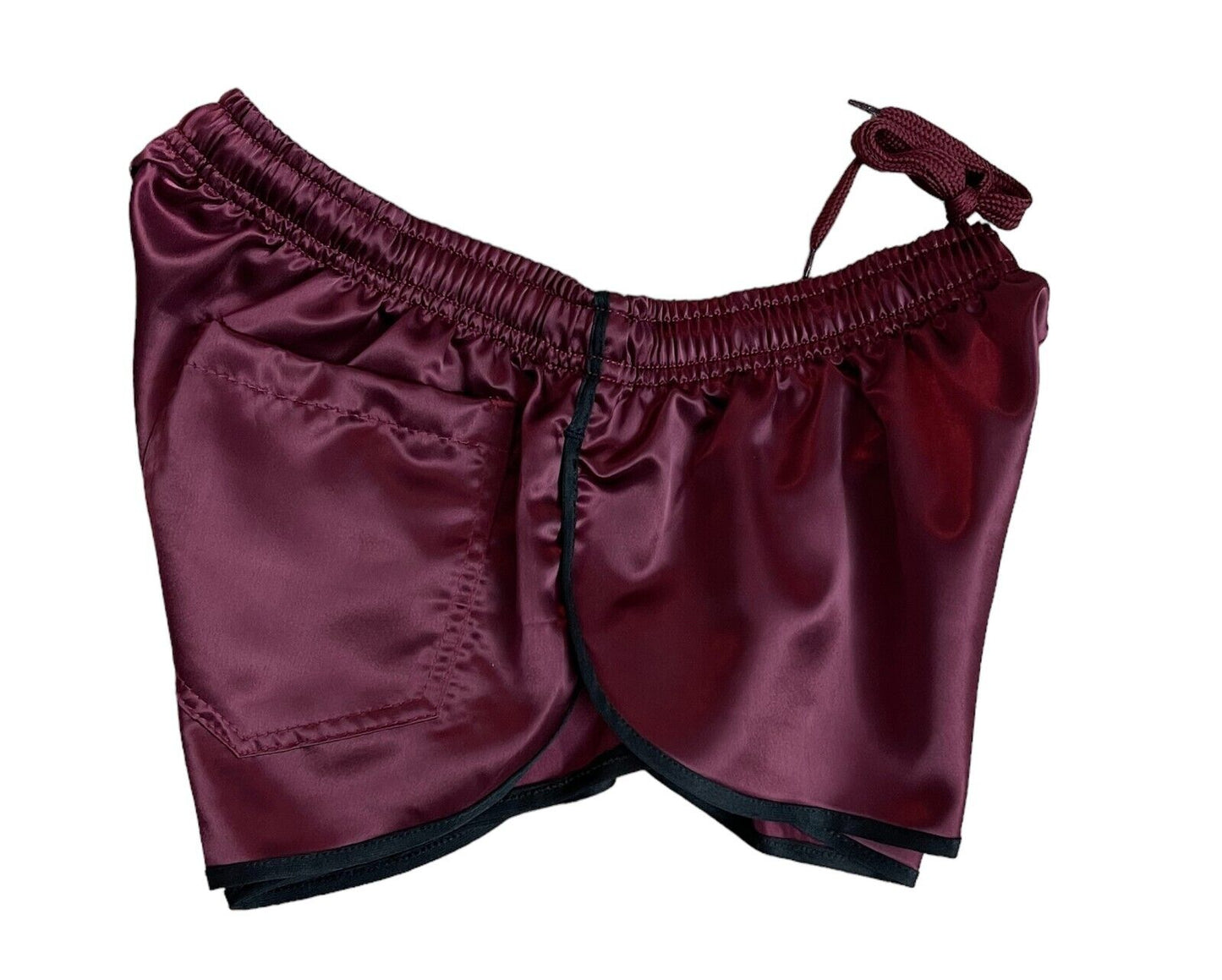 Retro Sporty Nylon Satin Shorts - High Cut Wein Red Athleisure Wear for Men & Women