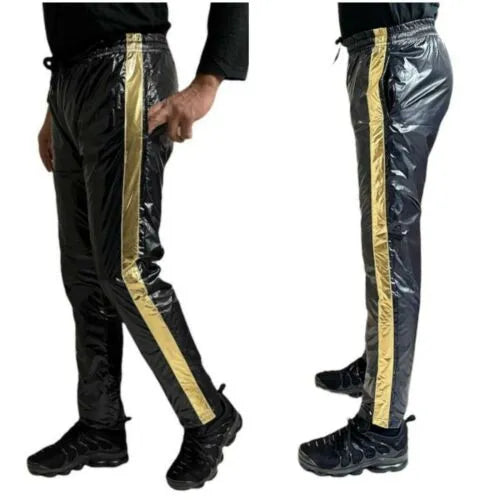 .PU Nylon Sport Jogging hose aus PU Schwarz Gold Glanz Nylon